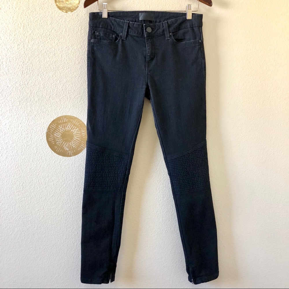Vince Ribbed Moto Jeans Ankle Zipper Black Jeans